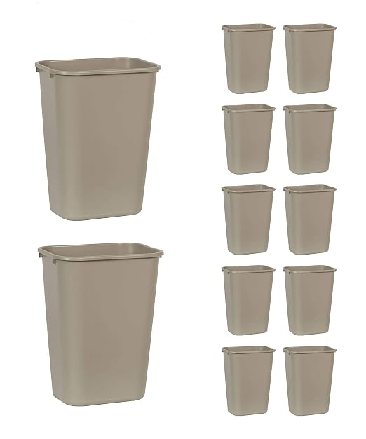 Rubbermaid Commercial Products Deskside Wastebasket/Trash Can, 10.25-Gallon/41-Quart, Beige, Plastic, Garbage Can for Home/Office, Fits Under Desk/Sink/Cabinet, Pack of 12 by RubbermaidCommercialProducts