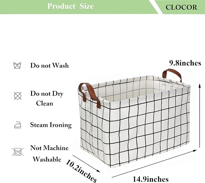 CLOCOR Rectangular Storage Basket, Collapsible Cute Pattern Storage Bin, Waterproof Coating Storage Box with Handles for Home Organization, Gift Basket (3 pack White checks) - Image 6