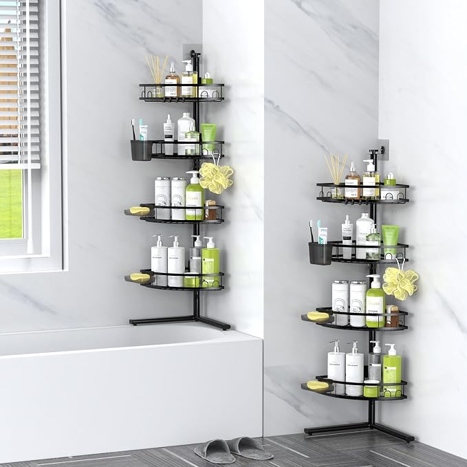 Aitatty Corner Shower Caddy Standing: 4-tier Rustproof Shower Organizer Shelf - Floor Shower Corner Shelf Rack Stand for Bathroom Black - Image 7