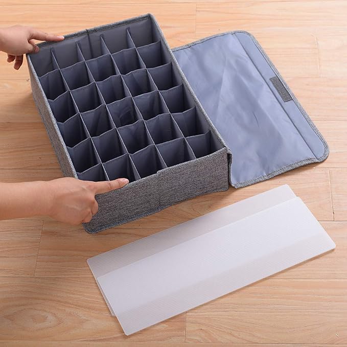 AARAINBOW Underwear Socks Ties Storage Organizer with Lids Foldable Closet Drawer Organizer 30 Cells, Fabric Wardrobe Divider Storage Box for Scarves and Lingerie (30 Cell, Gray) - Image 8