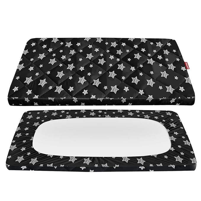 Pack and Play Sheets Fitted, Breathable Thick Playard Lovely Print Cover 39"×27"×5" Compatible with Graco Pack n Play, Black Star