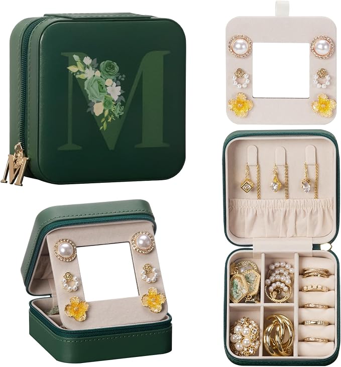 Enthralite Travel Jewelry Box for Gift: Traveling Jewelry Case for Girls Women - Mini Organizer for Necklaces Earrings Green M by Enthralite