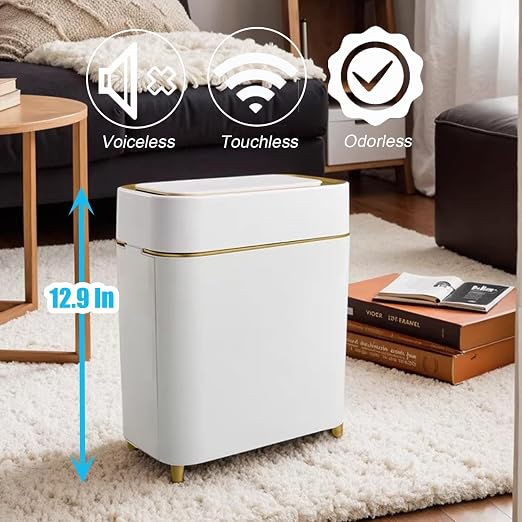 Yatmung 2-Pack - Automatic Compact Trash Can with Touchless Lid Smart Garbage Can - Waste Basket for Bathroom, Bedroom, Laundry Room, Small Spaces - Motion Sensor Trash Bin - White with Gold Edge - Image 7