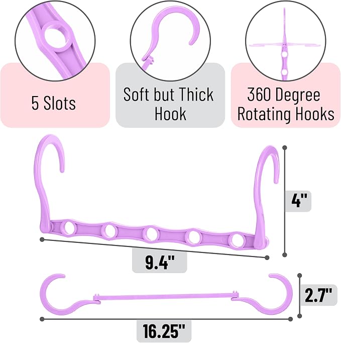 Mr. Pen- Space Saving Hangers for Clothes, 8 pcs, Playful Pop Colors, Plastic Multi Clothes Hangers Space Saving, 5 Slots, 360° Rotating Hooks - Image 3