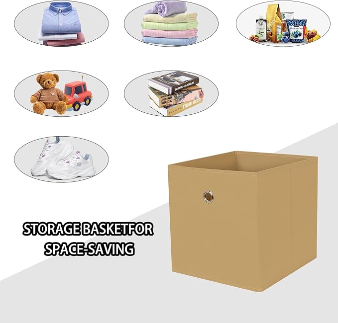 Foldable Storage Cubes Bins ,11 Inch Cloth Storage Cube Fabric Storage Box Cubes Organizer Baskets with Dual Handles for Home Organizer Set of 3 (Khaki) - Image 3