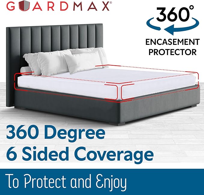 Guardmax Jersey Knitted Short Queen Zippered Mattress Encasement - Waterproof & Bed Bug Proof Mattress Protector - Comfortable, Soft, and Noiseless Zippered Bedding - Dust Mite Proof (60 x 75 x 12)