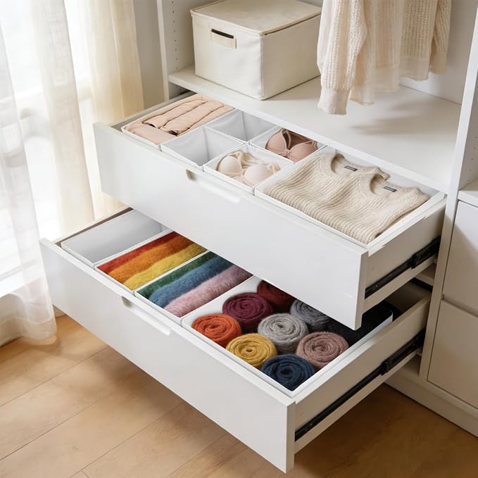 Drawer Organizer Clothes, 16 Pack Dresser Organizer Bins, Foldable Closet Organizers and Storage Fabric Dresser Bins, Shallow Drawer Dividers for Clothing, Underwears, Socks, Tie - Image 8