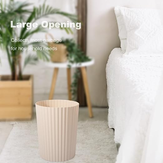 JiatuA Small Trash Can Plastic Wastebasket Round Garbage Container Bin for Bathroom, Kitchen, Bedroom, Home Office, College Dorm, Beige - Image 2