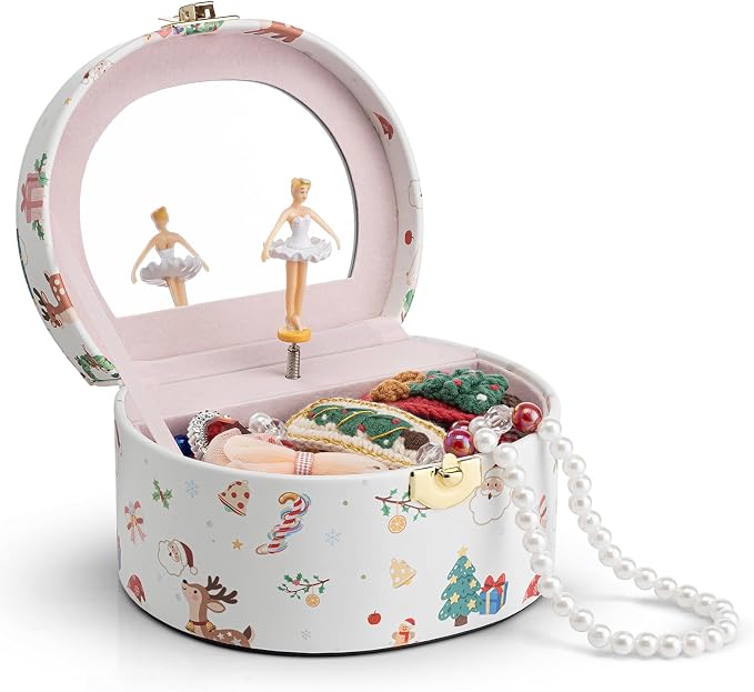 VLANDO Gifts for Girl, Musical Jewelry Box for Girls, Small Kid Music Box with Ballerina, Gifts for Christmas Girls Kids - Christmas White by VLANDO