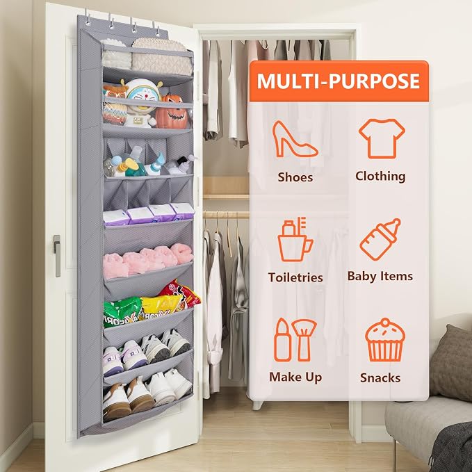 FENTEC 1 Pack Over The Door Shoe Organizer,68" Exlarge Deep Pockets Hanging Shoe Organizers, 8 Shelves Shoe Rack for Closet, Shoe Holder for Boots,Over Door Organizer in Home, RV, Dorm, Grey - Image 5
