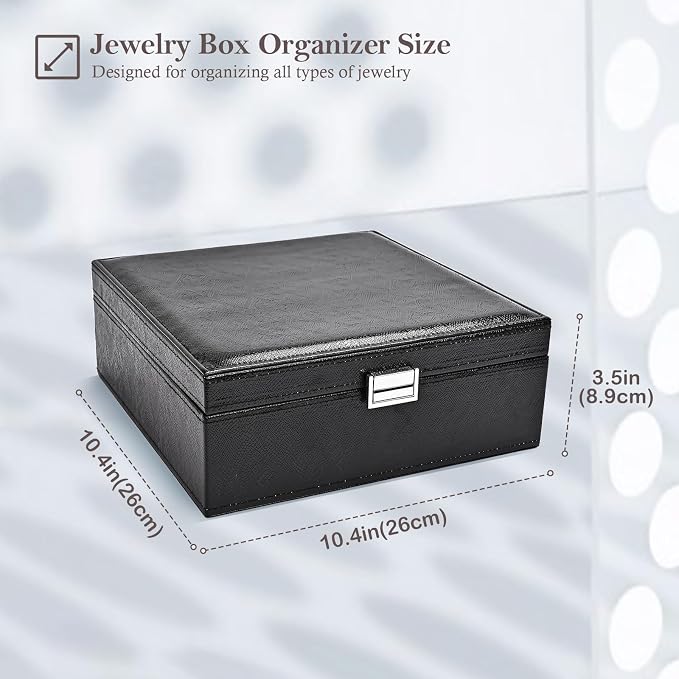 ProCase Jewelry Box for Women, 2 Layers Large Leather Jewelry Organizer Storage Case with Removable Pad for Earrings -Lizardblack - Image 5