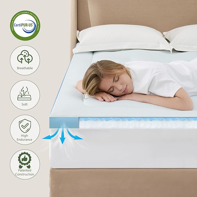 Hansleep Twin XL Mattress Pad Topper College Dorm Memory Foam, Twin XL Foam Mattress Topper Viscose Derived from Bamboo, Twin XL Size Bed Mattress Pad Cover for Back Pain Relief, 39" x 80", White