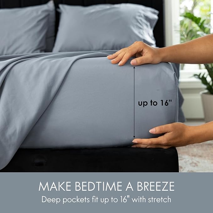 ClevaHome Twin Size Sheet Set - 4 Piece Soft Breathable Luxury Bed Sheet Set - Shrinkage & Fade Resistant Embroidered Bedding Sheet with Deep Pocket, 2 Extra Pillowcases (Twin, Quarry)
