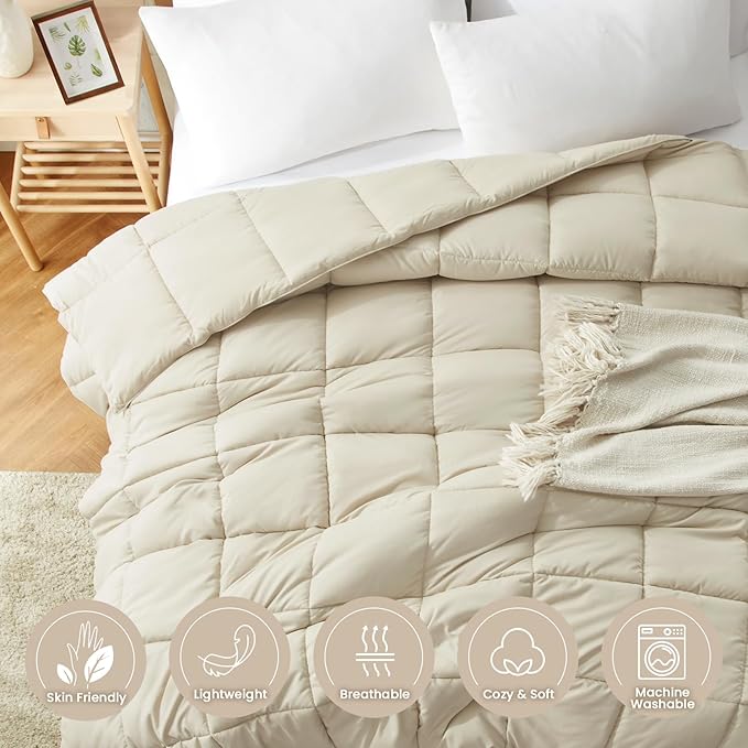 Homelike Moment California King Comforter - Beige Duvet Insert Down Alternative Bed Comforter, Lightweight Bedding Comforters Cal King Size Quilted Soft All Season Reversible Beige