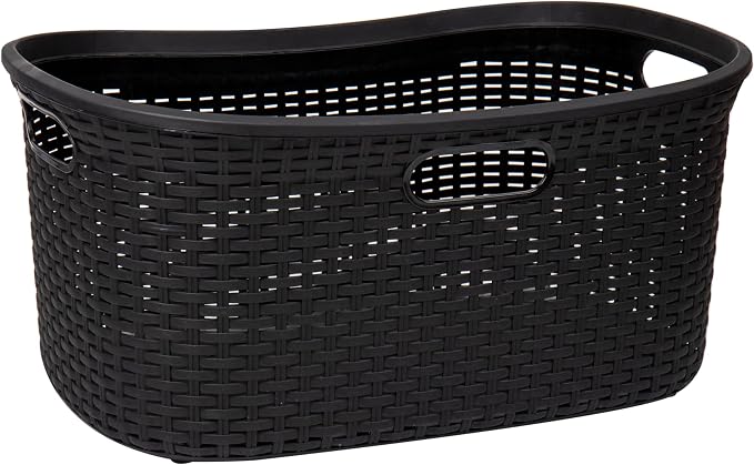Mind Reader 40L Laundry Basket, Clothes Hamper, Premium Wicker Design, Plastic, Black - Image 7