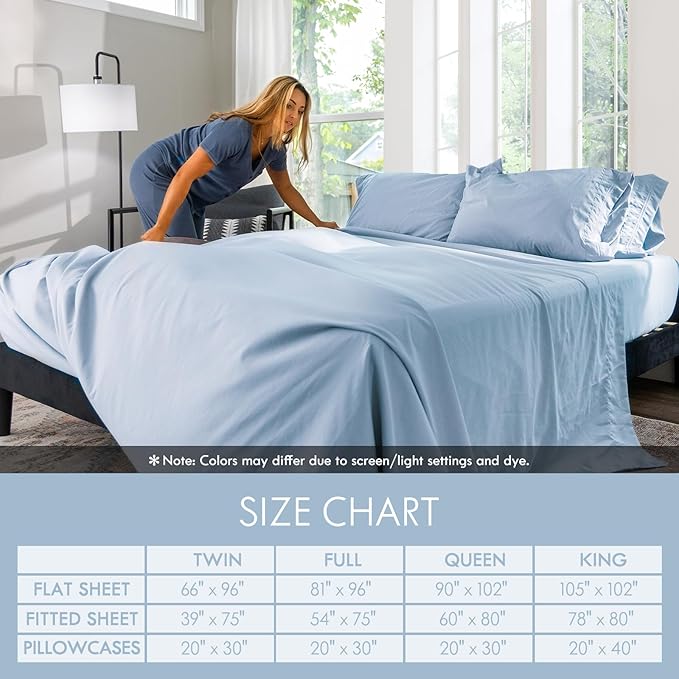 ClevaHome Queen Size Sheet Set - 6 Piece Soft Breathable Luxury Bed Sheet Set - Shrinkage & Fade Resistant Embroidered Bedding Sheet with Deep Pocket, 2 Extra Pillowcases (Queen, Chambray Blue)