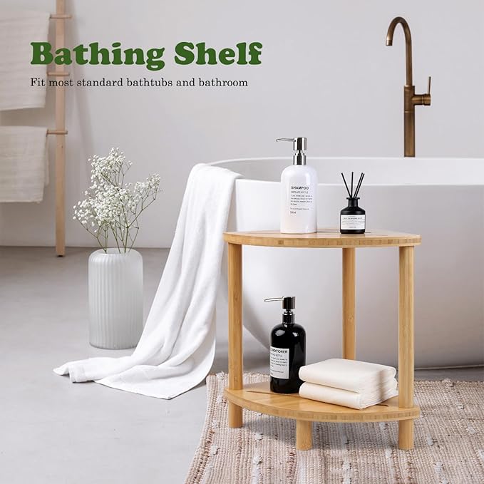 Upgraded Bamboo Corner Shower Stool for Inside Shower Waterproof,2-Tier Shower Foot Rest with Storage Shelf,Corner Shower Shelf Bench Caddy Shaving Leg,Bath Seat,Gifts for Women Mom - Image 2