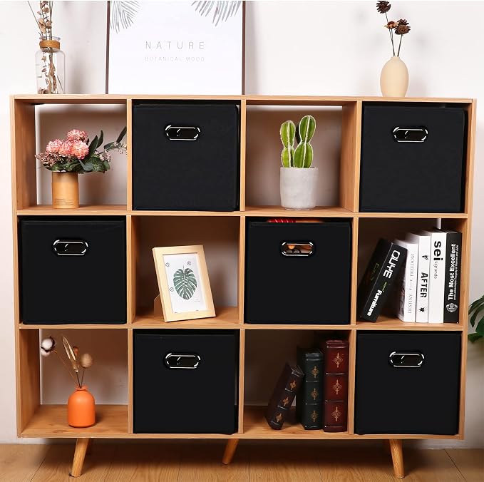 Fabric storage bins Cubes, Fabric Cube Organizer with Handle, Foldable Cube Bins for Cloth or Accessary Storage, 11x11x11, Set of 12, (Black) - Image 4