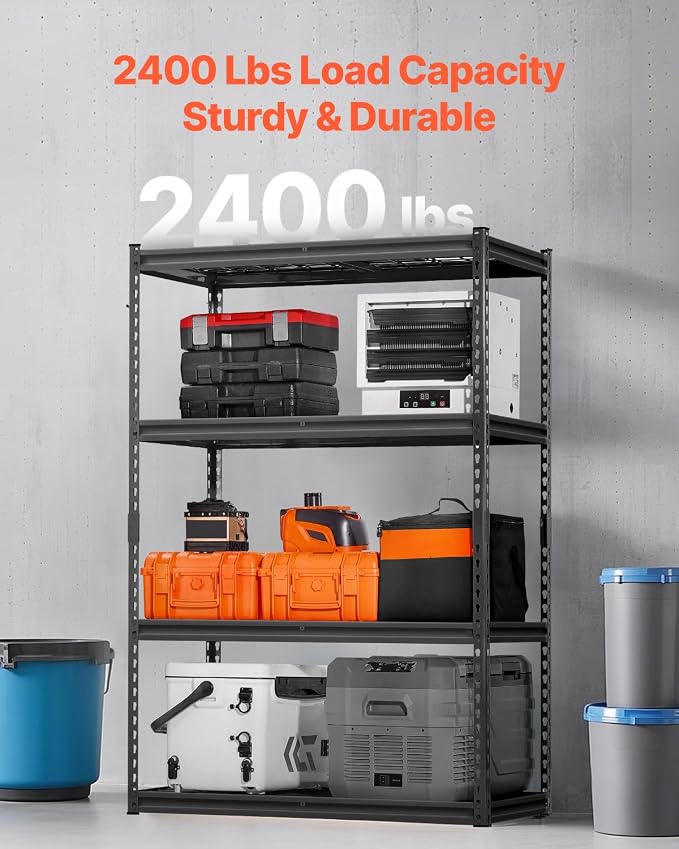 VEVOR Storage Shelves, 2400 lbs, 4 Tier Heavy Duty Garage Shelving, 20" D x 40" W x 60" H Adjustable Metal Shelves for Industrial Shelving Unit Utility Shelf, for Kitchen, Warehouse, Basement, Black - Image 4