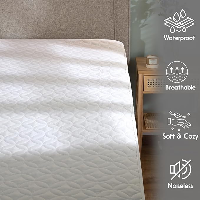 Quilted Mattress Protector Waterproof Mattress Pad, Breathable, Noiseless, Washable Mattress Cover (White, Full)