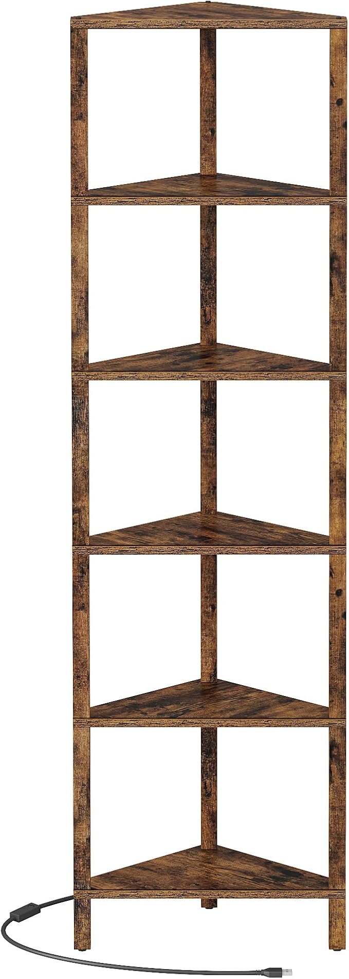 TUTOTAK Corner Shelf with LED Light, 6-Tier Corner Bookshelf for Small Space, Narrow Display Corner Shelf Stand with Storage Rack, for Living Room, Bedroom, Brown BS05BC006L - Image 8