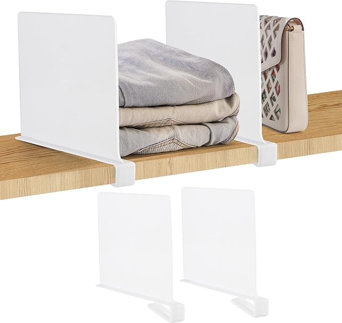 JOY DECOR 2 Pack Acrylic White Shelf Dividers for Closets Organizer and Storage Adjustable Vertical Wood Shelf Closet Separators for Clothes,Book,Bags in Bedroom and Kitchen by JOY+DECOR