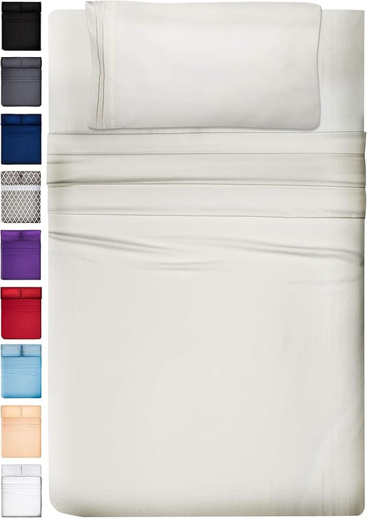 DREAMCARE Twin XL Sheet Sets - 3 pcs Breathable Cooling Bed Sheets - up to 21" Extra Deep Pocket Twin XL Sheets Set with Side Pockets - Extra Soft 100% Brushed Hypoallergenic Hotel Luxury - Ivory