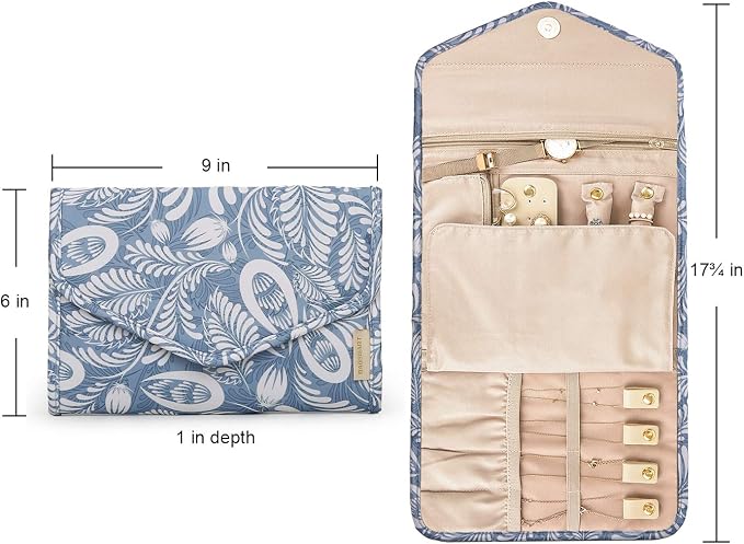 BAGSMART Travel Jewellery Organiser Roll Foldable Jewelry Case for Journey-Rings, Necklaces, Bracelets, Earrings, White Leaf - Image 6