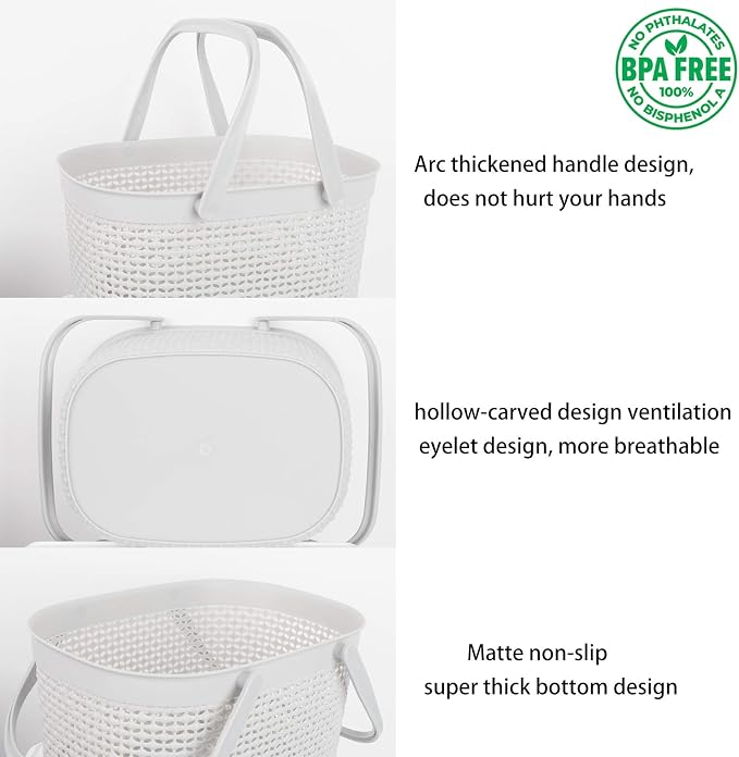 rejomiik Portable Shower Caddy Basket, Plastic Organizer Storage Tote with Handles for Bathroom, College Dorm, Kitchen, Grey - Image 3