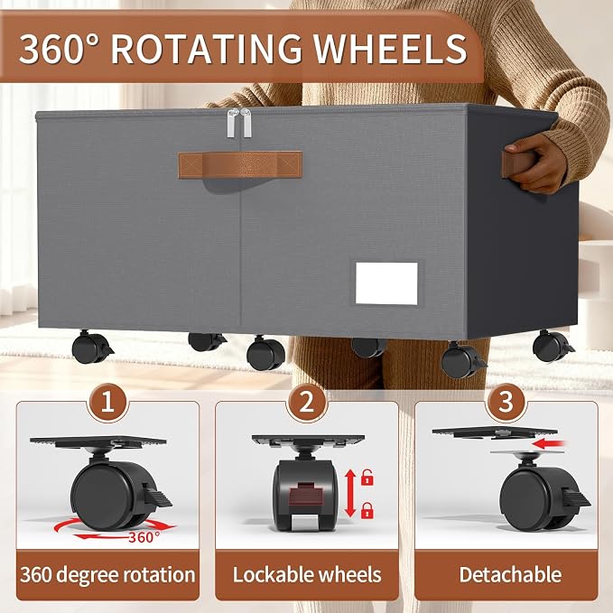 Foyego Shoe Organizer for Closet, Shoe Storage Organizer with Wheels and Adjustable Dividers, Stackable Shoe Storage Box with Clear Cover, Foldable Closet Shoe Organizer Fits up to 24-48 Pairs, Gray - Image 3