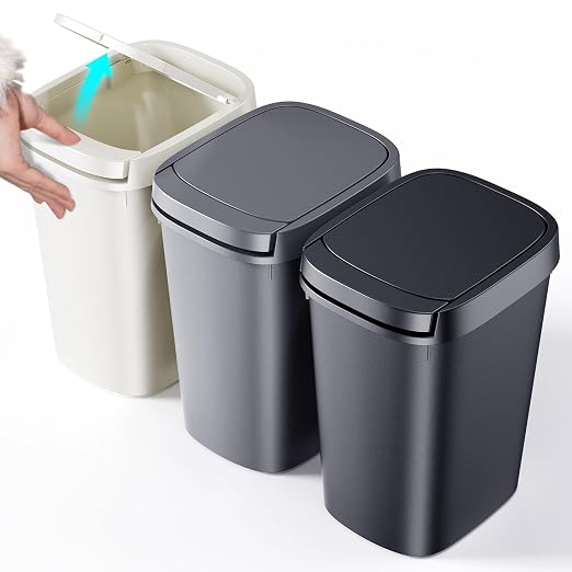 CEROELDA 3 Pack Bathroom Trash Can with Lid, 10L/2.6 Gal Small Garbage Can with Press Top Lid, Slim Plastic Waste Basket for Toilet, Office, Bedroom (Muti 1) by WelcometoCEROELDA