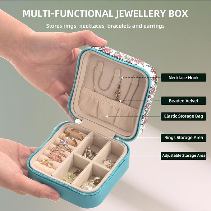 shunmei Mini Travel Jewelry Box,PU Leather Portable Jewelry Organizer Case,Art Accessories Storage Holder Boxes for Earring, Necklace, Rings, Bracelets (Six Cats) - Image 5