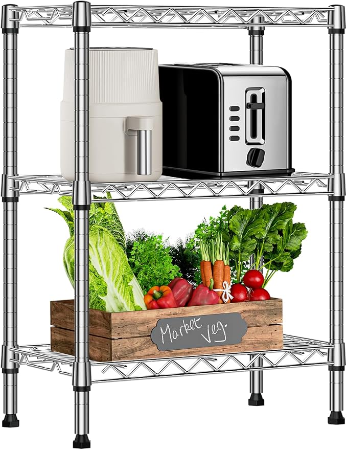 M MZG 750 lbs 3 Tier Shelf Metal Storage Shelves Wire Rack Closet Organizers with PP Board for Garage Kitchen Bathroom Laundry Chrome 11.8" D x 21.7" W x 28.6" H by MEIGAOPLASTICANDMETALHKCOLIMITED