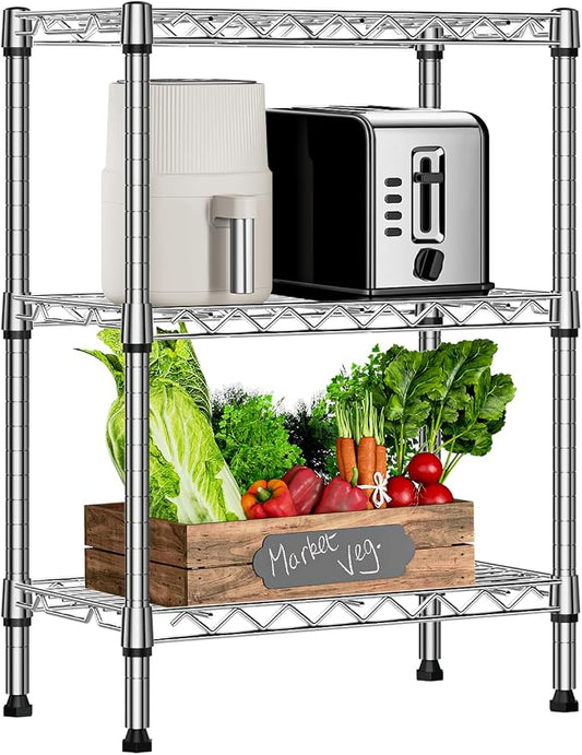 M MZG 750 lbs 3 Tier Shelf Metal Storage Shelves Wire Rack Closet Organizers with PP Board for Garage Kitchen Bathroom Laundry Chrome 11.8" D x 21.7" W x 28.6" H by MEIGAOPLASTICANDMETALHKCOLIMITED