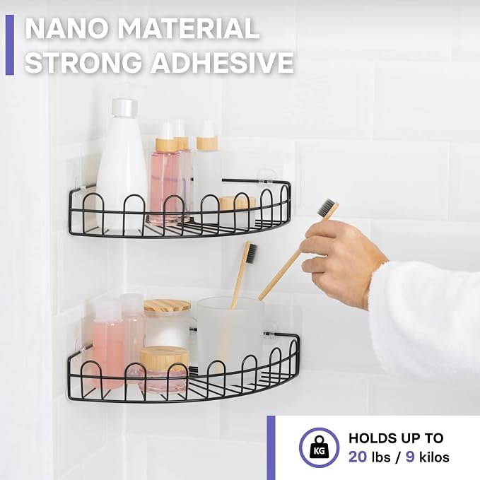 KINCMAX 2 Packs Strong Sticky Waterproof Heavy-duty Wall Adhesives Nail Free Transparent Adhesive Pad No-trace Wall Stick Adhesives Hook Strip for Shower Caddy, Kitchen Racks, Bathroom Storage Shelves - Image 3
