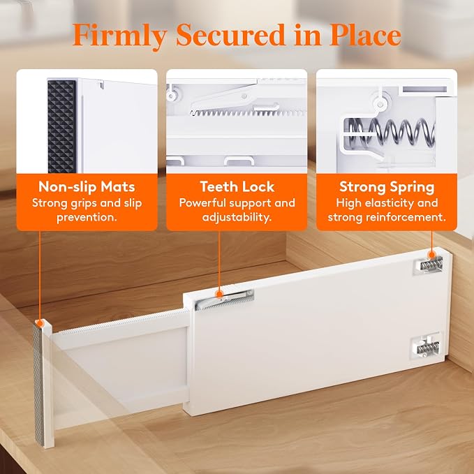 Lifewit 6 Pack 5" High Drawer Dividers 34-56cm/13.5-22" Adjustable Drawer Organizer for Clothes/Utensils, Expandable Drawer Separator in Dresser/Kitchen/Bedroom/Office Organization & Storage White - Image 4