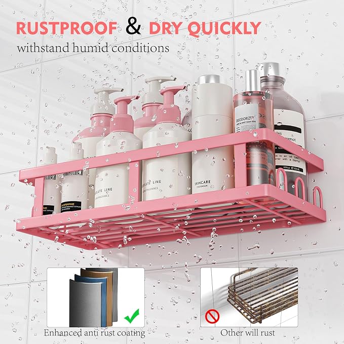 Youvip 6 Pack Shower Caddy, Adhesive Shower Shelves with Soap Holder, No Drilling Rustproof Large Capacity pink bathroom decor accessories, Pink - Image 5