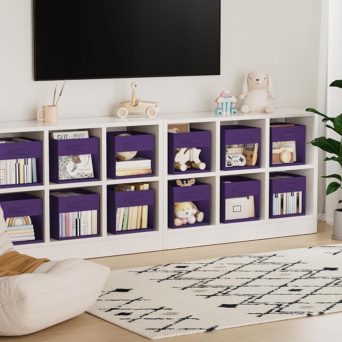 DIMJ Cube Bins, 12.2-Inch Storage Bins Cubes with Window, 6 Packs Collapsible Storage Bins with Handles, Closet Storage Baskets for Organizing Living Room, Office, 6 Pack,Purple - Image 6