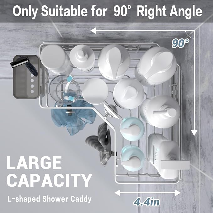 AKTECKE Shower Caddy Corner Organizer Shelf: 2Pack Adhesive Shower Essentials Accessories - No-Drilling Stainless Steel Bathroom Storage Rack with Hooks and Toothpaste Holder - Image 2