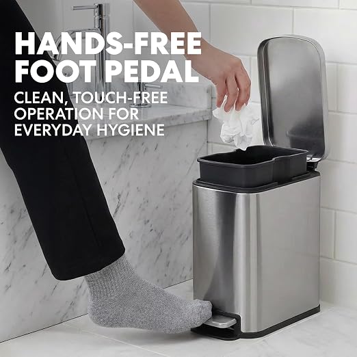 SIMPLI-Magic 6L/1.6G Stainless Steel Bathroom Trash Can with Hands-Free Foot Pedal, Quiet Soft-Close Lid, Compact Space-Saving Size - Image 3