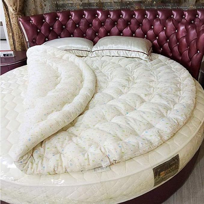 Round Mattress Topper with 100% Cotton Filling, Quilted Design Comfort Mattress Pad Ultra Soft Fluffy Mattress Protector,Diameter(91inch)