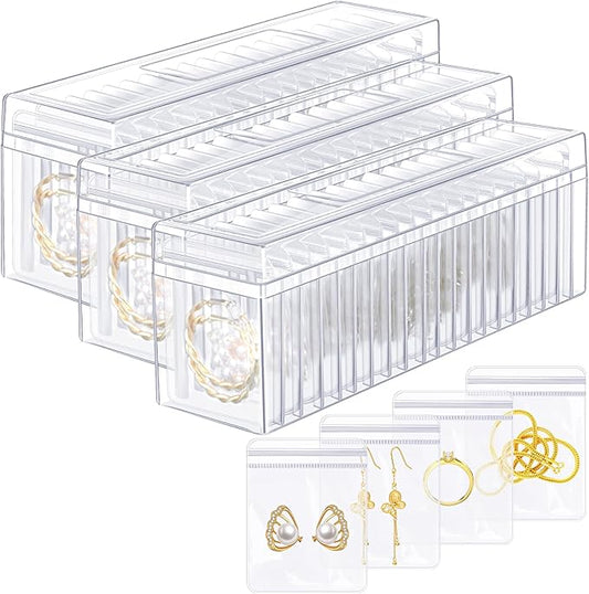 Kenning 63 Pcs Acrylic Jewelry Case Organizer, Clear Jewelry Organizers Holder with Portable Anti Tarnish Storage Bags for Rings, Earrings, Necklaces, Ideal Gifts for Women (Clear) by Kenning