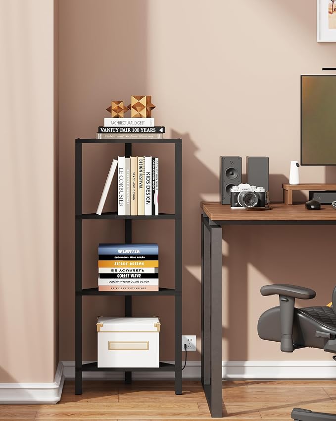 TUTOTAK Corner Shelf, 4-Tier Corner Bookshelf for Small Space, Narrow Display Corner Shelf Stand with Storage Rack, for Living Room, Bedroom, Black BS05BK004L - Image 8