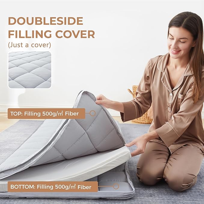 3Inch Small Single Mattress Topper Cover(Only Cover),Cot Mattress Protector Bedding,Foam and Latex Mattress Cover with Zipper,Pillow Top and Bottom(72 x 24”) Gray