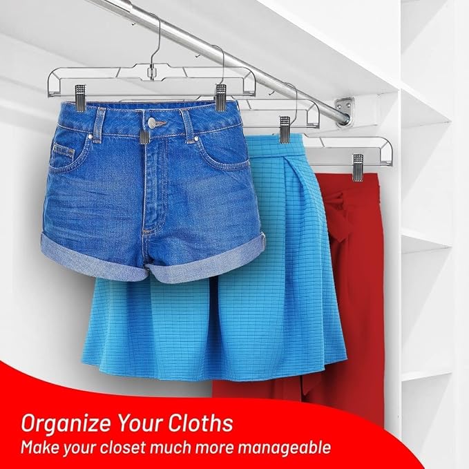 DEILSY™ Skirt Hangers 100 Pack Pants Hangers Shorts Clear Plastic Clothes with Adjustable Clip Non-Slip Clothes Clip Perfect for Pant, Pack of 100 - Image 6