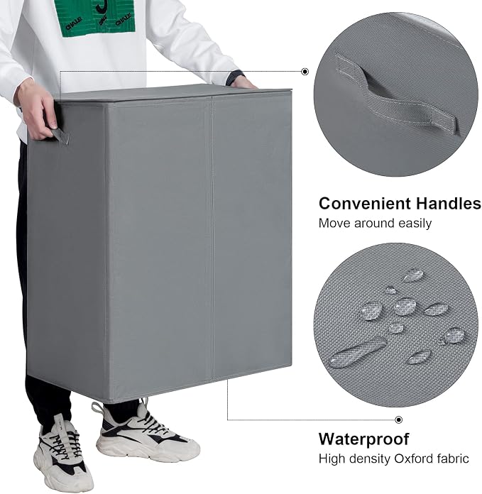 WOWLIVE 154L Double Laundry Hamper with Lid and Removable Laundry Bags, Large Dirty Clothes Hamper 2 section Collapsible Laundry Basket Dorm Room Storage for Bedroom, Bathroom, College,Grey - Image 6