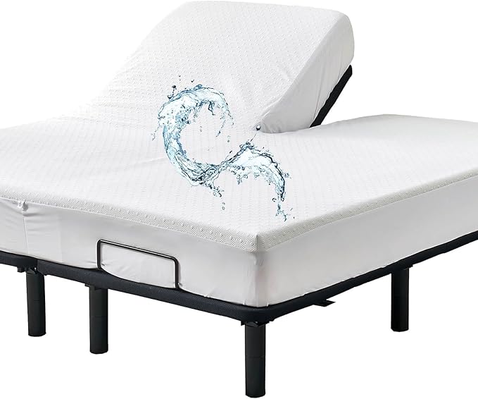 Bamboo Viscose Cooling Split Top King Mattress Protector for Adjustable Bed with Upper Flex Waterproof Fitted Sheet Style Matress Cover 32-34" Split from Head