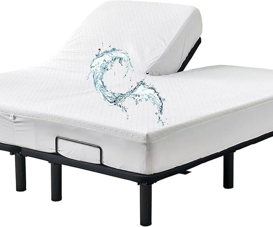 Bamboo Viscose Cooling Split Top King Mattress Protector for Adjustable Bed with Upper Flex Waterproof Fitted Sheet Style Matress Cover 32-34" Split from Head