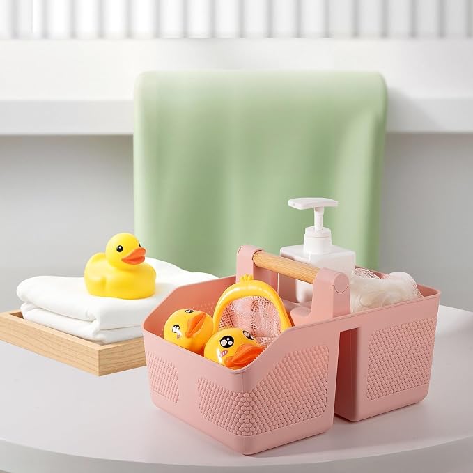 rejomiik Shower Caddy Portable with Bamboo Handle, Plastic Basket Cleaning Caddy Organizer Storage Tote for Bathroom, College, Dorm Room Essentials, Pink - Image 6