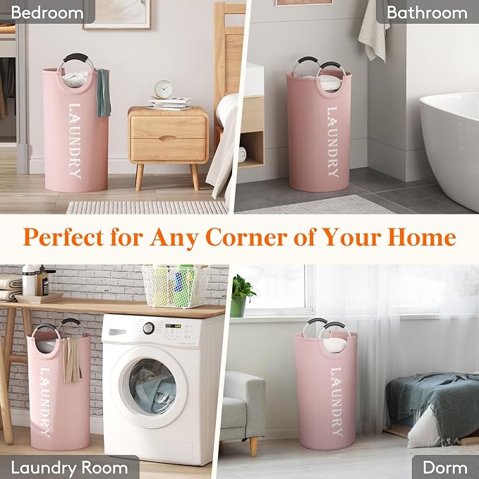 Lifewit 100L 2-Pack Large Laundry Basket, Collapsible Laundry Hamper with Aluminum Handles, Waterproof Freestanding Dirty Clothes Hampers for Laundry Room Bedroom Dorm Bathroom, Pink - Image 7